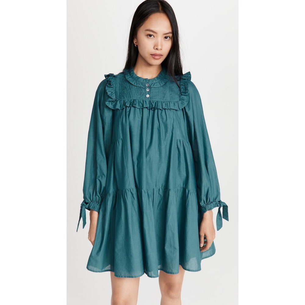 Sea New York NWT Adrienne Cotton Puff Sleeve Tunic Dress Spruce XS Cottage